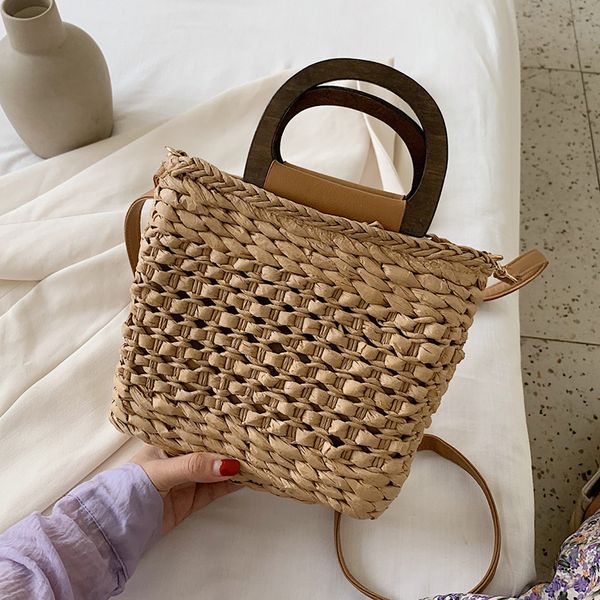 

summer women straw rattan crossbody bag with short handle hand-woven shoulder purses and handbags seaside vacation