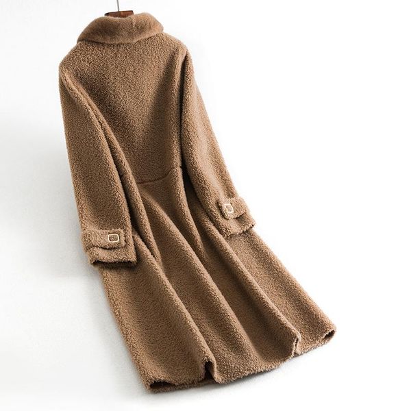 

women's fur & faux 2021 long real coat women 100% wool coats and jackets mink collar korean winter jacket manteau femme fourrure kj3568, Black