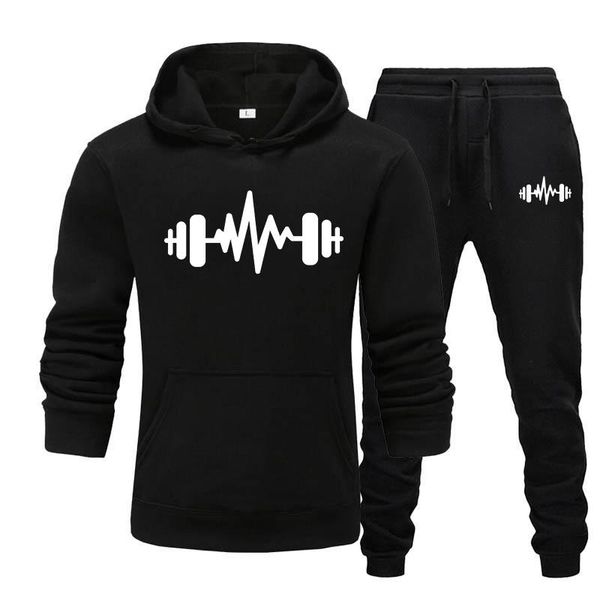 

men's tracksuits tracksuit men sporting fleece thick hooded hoodies set casual track suit jacket+pant warm fur inside winter sweatshirt, Gray