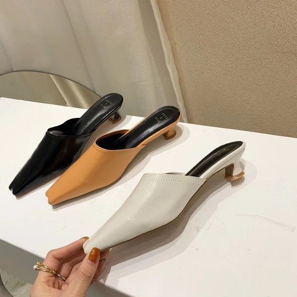 Mode Frauen Hausschuhe Karree Zehe Runde Niedrige Absätze Einfarbig Schwarz/Orange/Beige Slides Mules Pumps Mode Flip Flop Größe 35-39 210513