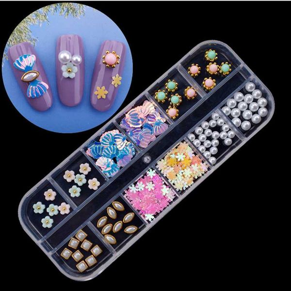 

nail art decorations 12 grids metal rivet decoration mix style stars moon colorful pearl diamond strass jewelry diy 3d accessories, Silver;gold