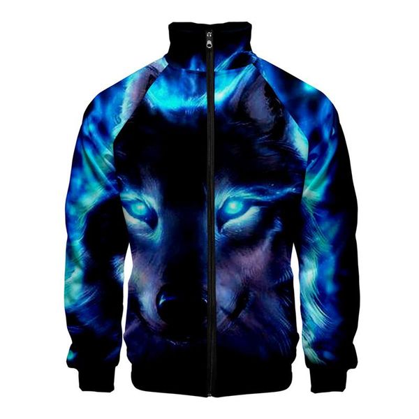 

men's jackets 3d printed wolf jacket animal zip up spring autumn sports clothes stand collar streetwear teen sweatshirt, Black;brown