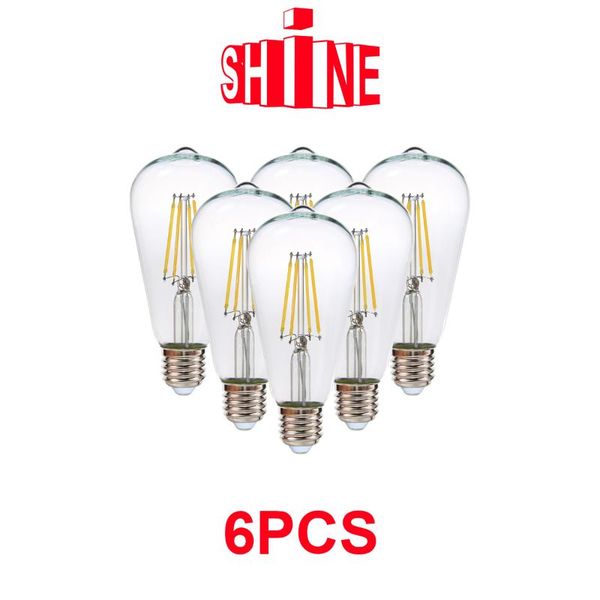 

other lighting bulbs & tubes st64 filament bulb 8w e27 4000k retro edison 220-240v vintage lamp 6pcs/lot glass