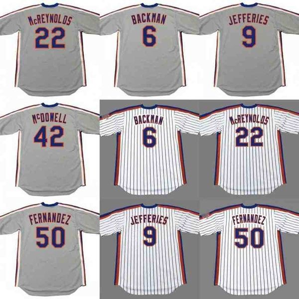 

men 6 wally backman 42 roger mcdowell 9 gregg jefferies 50 sid fernandez 22 kevin mcreynolds baseball jersey 1986, Black