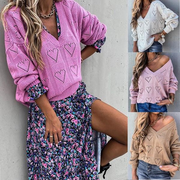 

women's sweaters 2021winter sweatershirts heart hollow out boho knitting tunic jumper mujer loose sweater knitted pullover, White;black