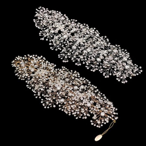 

hair clips & barrettes luxury flower bridal wedding headband crystal pearl vine braid headpiece 13md, Golden;silver