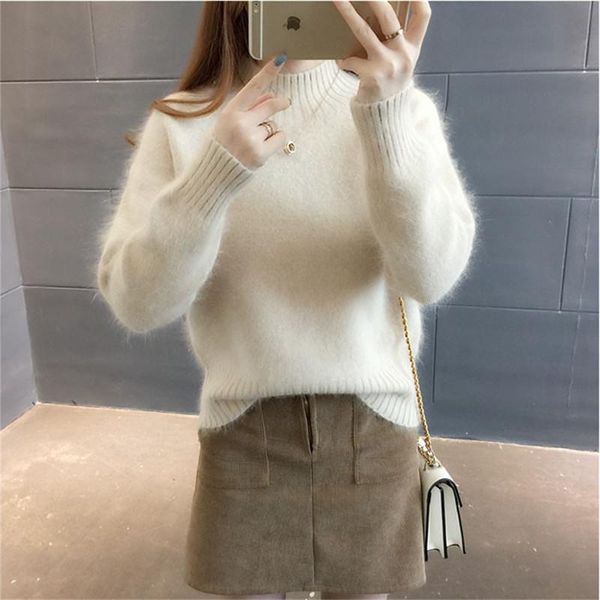 

women's cashmere sweaters winter turtleneck pullover sweater solid color warm long sleeve bottoming shirt, White;black