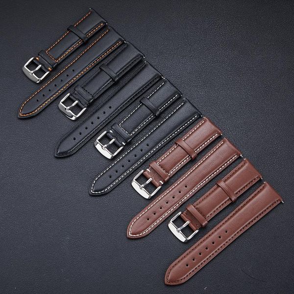 

watch bands [in stock]genuine leather strap soft thin needle pattern first layer cowhide quick release 18/20/22/24mm, Black;brown