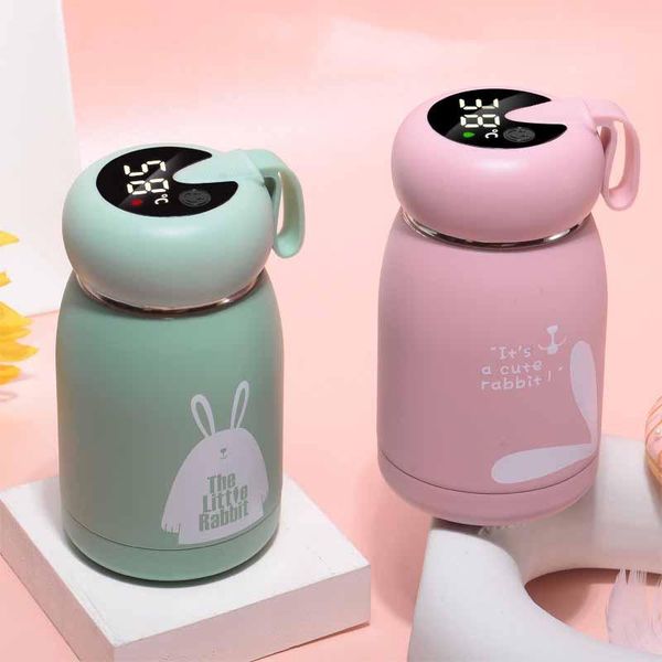 

water bottles 304 stainless thermal mug intelligent temperature measure vacuum flask lovely 320ml thermo cup for coffee kids animal