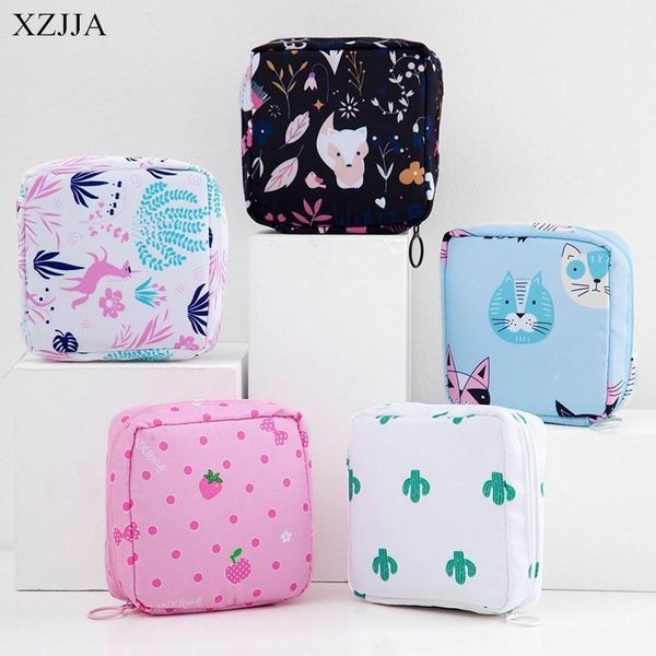 Sacos de armazenamento XZJJA criativo portátil guardanapo sanitário zíper bolsa estudante desenhos animados cute moedas bolsa chave cosméticos organizador de compras