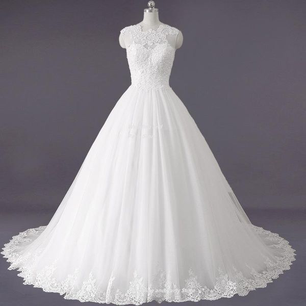 

other wedding dresses luxury bridal gown lace up sleeveless plus size o neck anniversary ceremony dress with train, White
