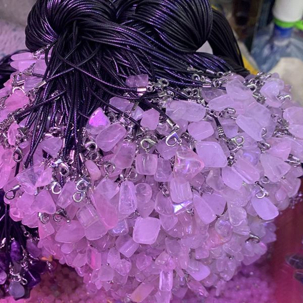 

irregular natural original crystal stone pendant necklaces for women girl fashion energy jewelry with rope chain, Silver