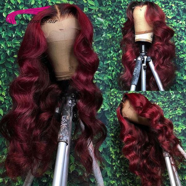 

ombre color 13*1 hairline 6*1 ine lace part wig baby hair brazilian wavy human pre-plucked wigs for black women1, Black;brown