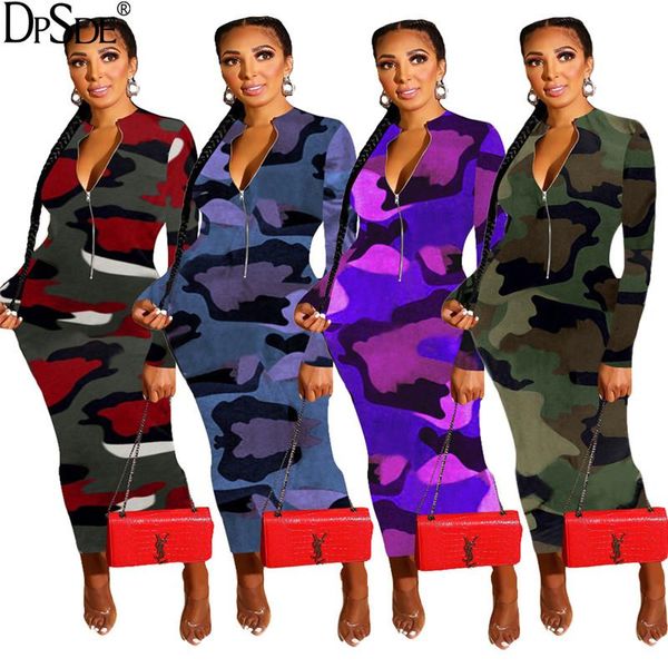 

casual dresses dpsde green print women long dress full sleeve streetwear skinny autumn 2021 package hip bodycon elegant purple, Black;gray