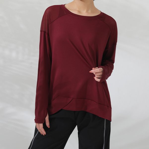 

women tracksuit tees t-shirt clothing fall winter fitness ladies yoga wear net fight long-sleeved running sports loose casual, White