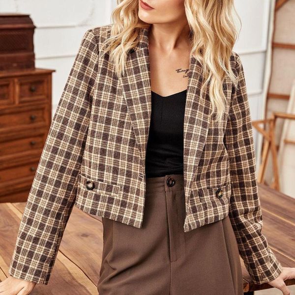 

women's jackets long sleeve short autumn and winter shirt jacket casual round neck button loose women fashion trendy, Black;brown