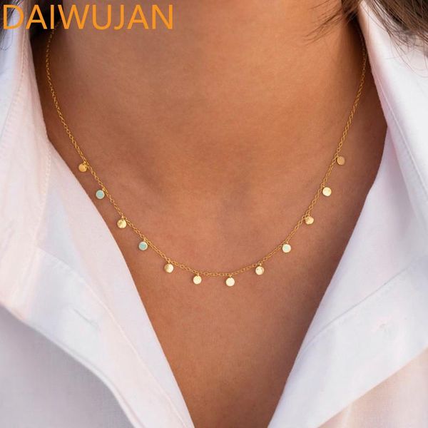 

chains daiwujan simple shiny round disc pendant 925 sterling silver necklace 18k gold choker necklaces for women girls jewelry