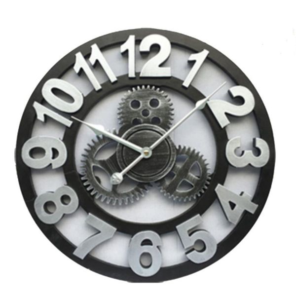 

wall clocks clock large modern design digital 3d classic vintage wooden retro industrial wind gear european style roman numeral