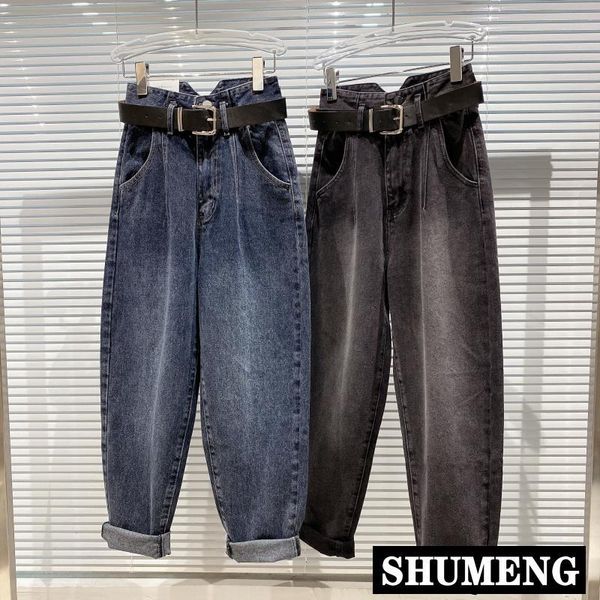

autumn woman high waist loose casual harrem pants retro jeans lady's all-match denim trousers women's, Blue