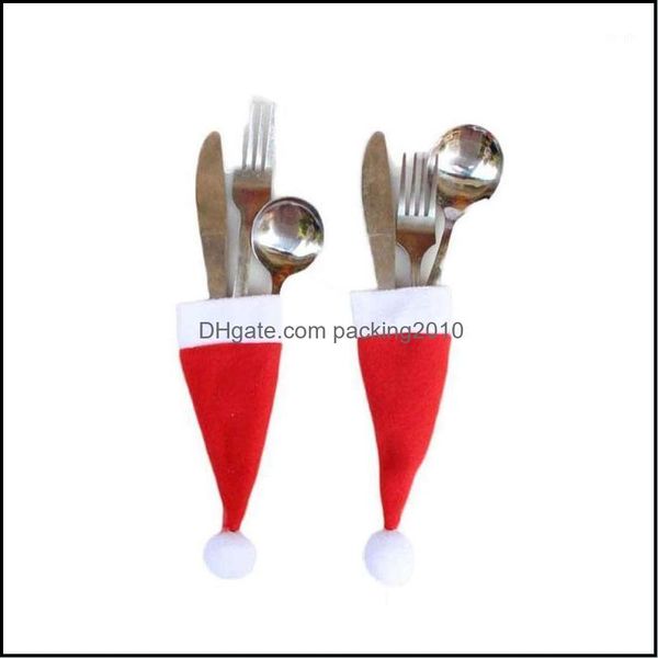 Natal festivo suprimentos gardenchristmas decorações 1 pc chapéus decoração tableware pacotes em casa festival festa mesa colher colher armazenamento de garfo