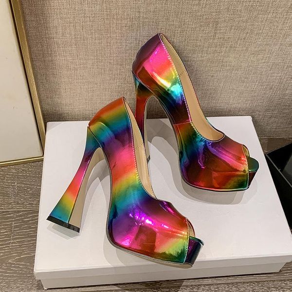 

sandals 2021 european and foreign trade women's shoes rainbow color fish mouth heel wine glass high heels wome, Black
