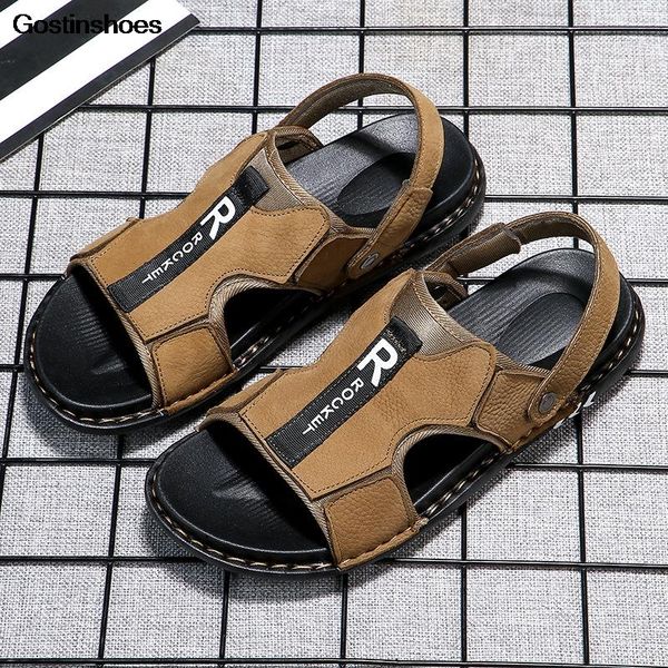 

sandals chappal for men sandale homme cuir leather fashion cool 45 large size anti slip summer menias hombre cuero, Black
