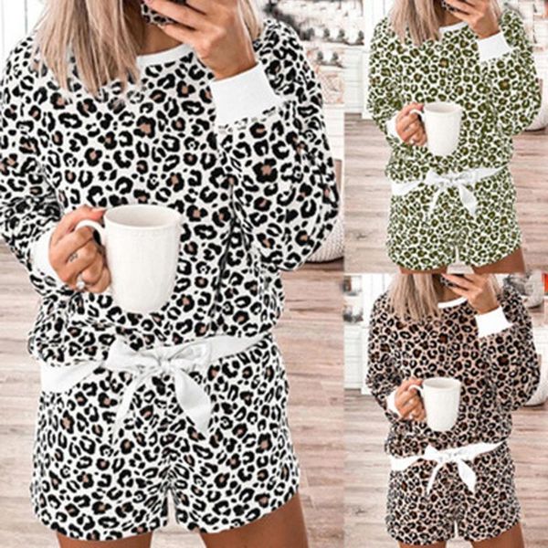 

women's tracksuits leopard print pyjamas women summer shorts sleeves ladies pajamas sets sleepwear night lounge suit, Gray