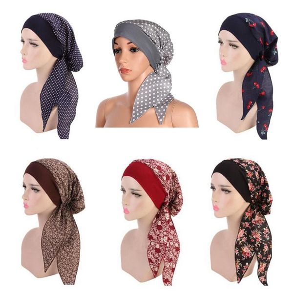 

ethnic clothing muslim women print cotton turban hat headscarves pre-tied cancer chemo headwear bandanas headwrap caps, Red