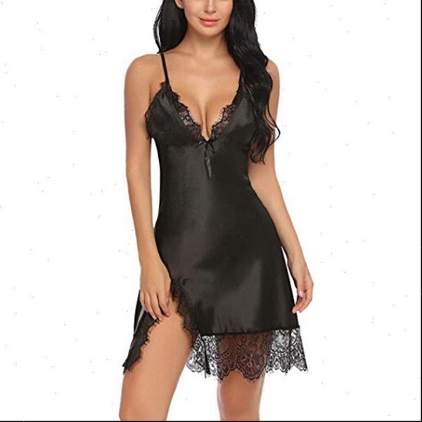 

v neck lace women sleepwear black nightgowns satin babydoll erotic nightdress night gown lingerie, Black;red