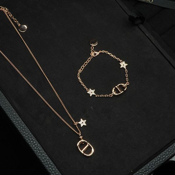 

cd letter pig nose star full diamond women's necklace bracelet net red live broadcast with goods the same recommendation, Silver