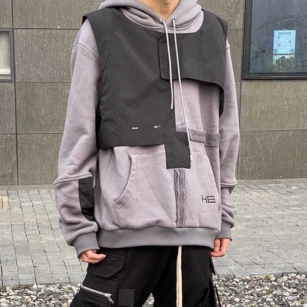 

men's hoodies heliot emil sweater coat men's grey street function style gold taiheng same vest hoodie set, Black