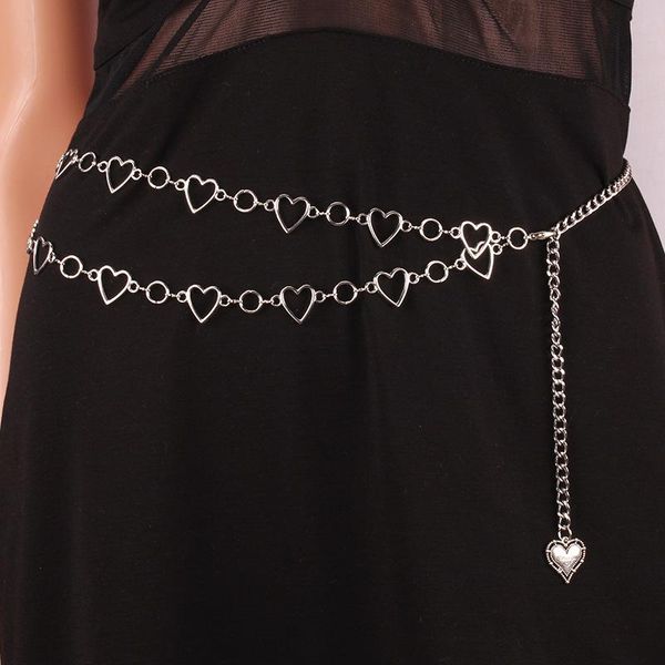 

belts fashion metal heart chain belt for women double layer waist dress jeans lady decorative waistband accessories, Black;brown