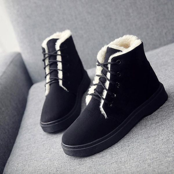 

boots women fashion casual winter breathable flock flats platform snow warm fur ankle, Black