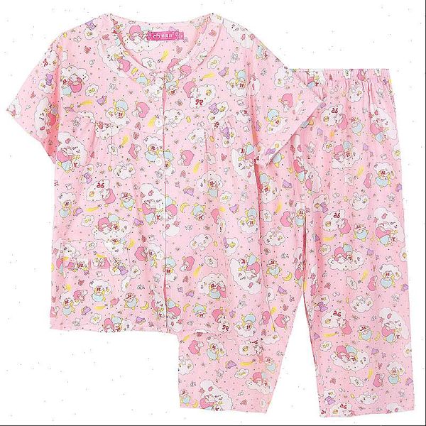 

japanese cartoon twin stars summer women sleepwear shirt and shorts set lolita girls soft melody pajama homewear nightgown, Black;red
