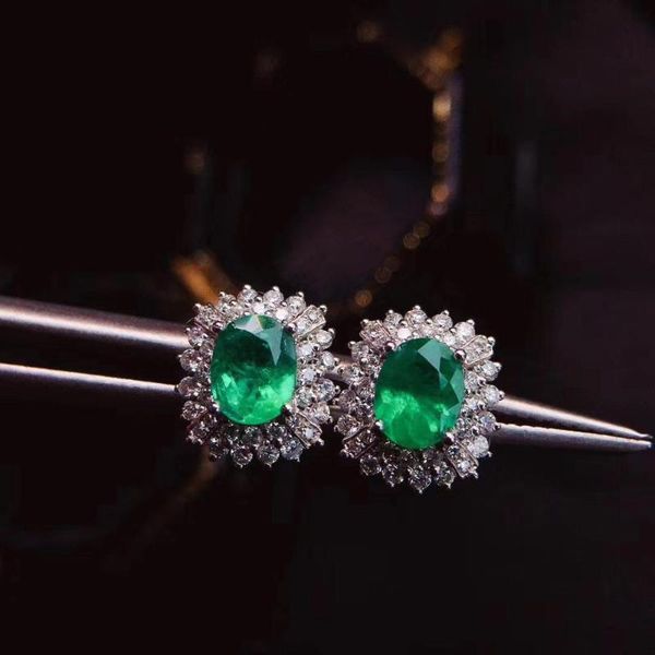 

other shilovem 925 sterling silver natural emerald stud earrings classic fine jewelry women wedding wholesale 4*6mm jce0406358agml, Golden;silver