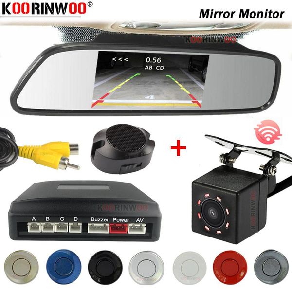 Автомобиль задний вид камеры Датчики парковки Koorinwoo HD Mirtor Monitor Full Kit Wireless 2.4G 4 Черно -белый/серой широкоугольный IR камера безопасности D D -камера d