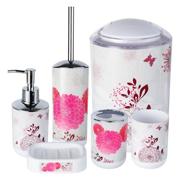 

bath accessory set imucci pink flowers 6pcs bathroom accessories - with trash can toothbrush holder soap dispenser and lotion cup