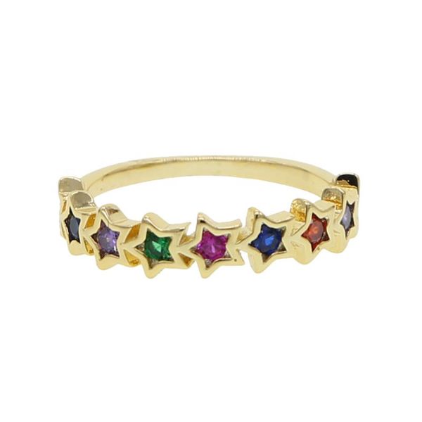 

cluster rings gold filled multi colorful cz cubic zirconia fashion trendy women jewelry star band ring, Golden;silver