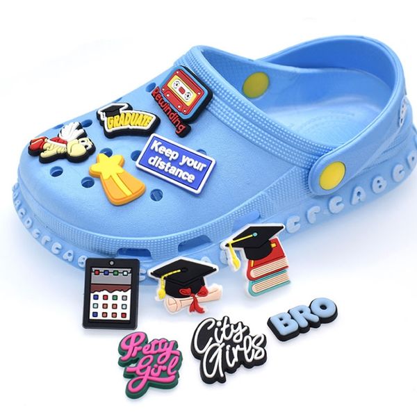 

black cute cartoon pvc shoe charms shoes buckles action figure fit bracelets croc jibz shoes accessories wristband girls boys kids gift, White;pink
