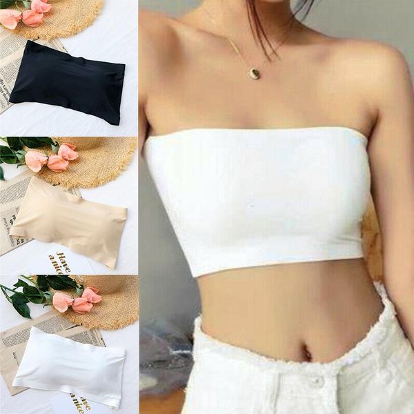 

bustiers & corsets strapless womens bra silk pads crop removable available in three colors, Black;white