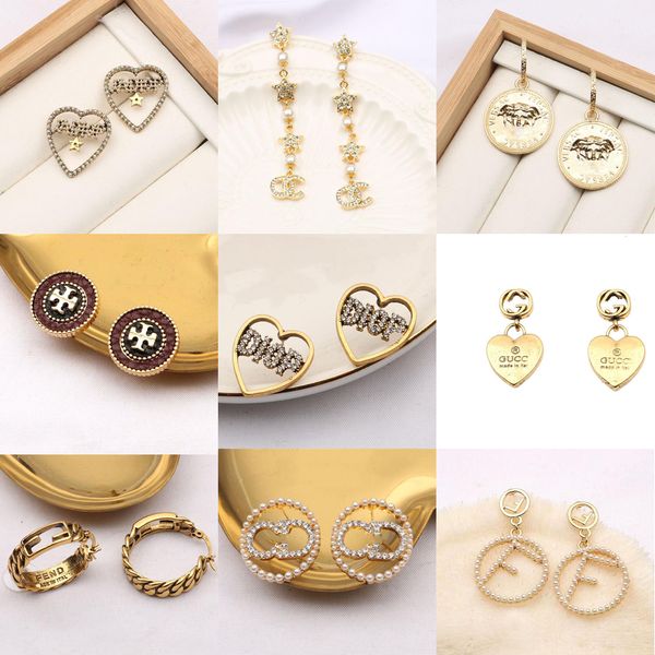 

#101-#128color 18k gold plated brand creativity designers letters stud geometric women rhinestone pearl earring for wedding party jewerlry a, Golden;silver