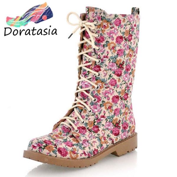 

boots doratasia arrival women lace up print platform work safety shoes vintage casual fluffy fashion, Black