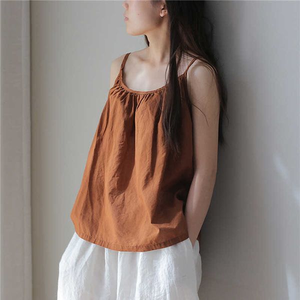 

johnature 19 summer cotton linen solid color sleeveless vintage tanks 5 colors loose simple casual render women camis 210623, White
