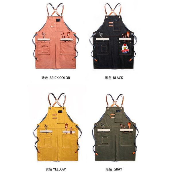 

aprons wear-resistant and dirt-resistant apron overalls denim fashion cross straps hairdressers beauty barista baking custom