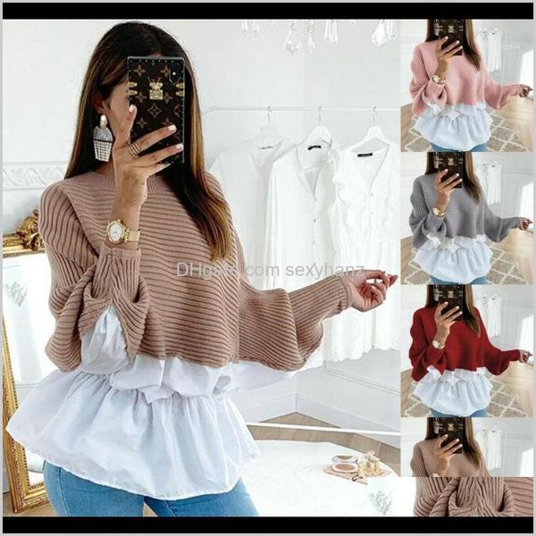 

blouses shirts womens clothing apparel drop delivery 2021 casual blouse pink red khaki patchwork oneck long sleeved knitted sweater for, White