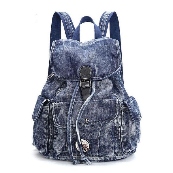 

backpack classic denim bbig blue color vintage washed fashion canvas student bag jean school men's casual travel