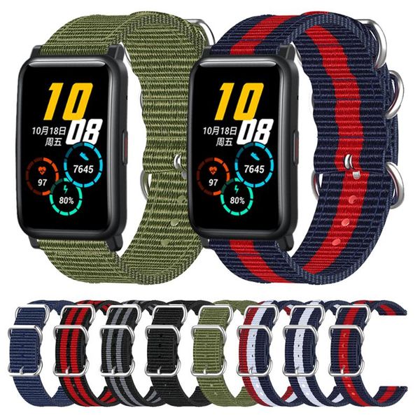 

watch bands quick release fabric strap for huawei honor es band silver ring buckle woven nylon watchband bracelet, Black;brown