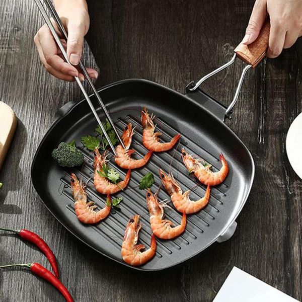 

pans steak frying pan foldable pot thicken striped square grill panelas antiaderente para cozinha