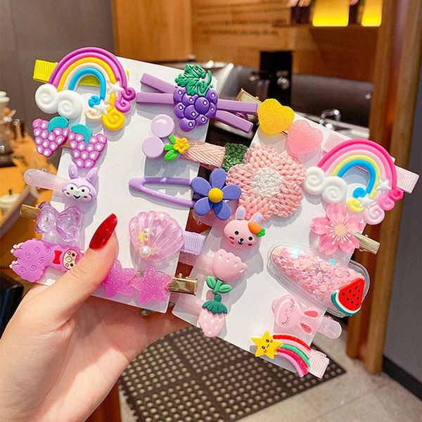 

hair accessories baby princess candy color 10/ piece set cute flower animal hairpin children's clips, Slivery;white