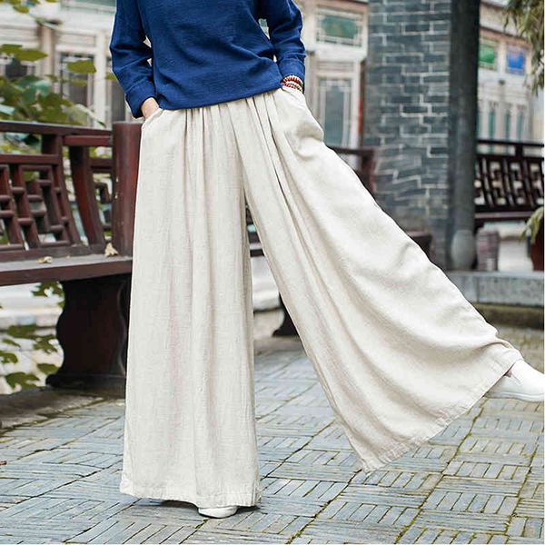

Women's Pants & Capris Johnature Linen Wide Leg Elastic Waist Autumn Winter Pockets Plus Size Clothing Loose Vintage Trouser MG8B, Black;white